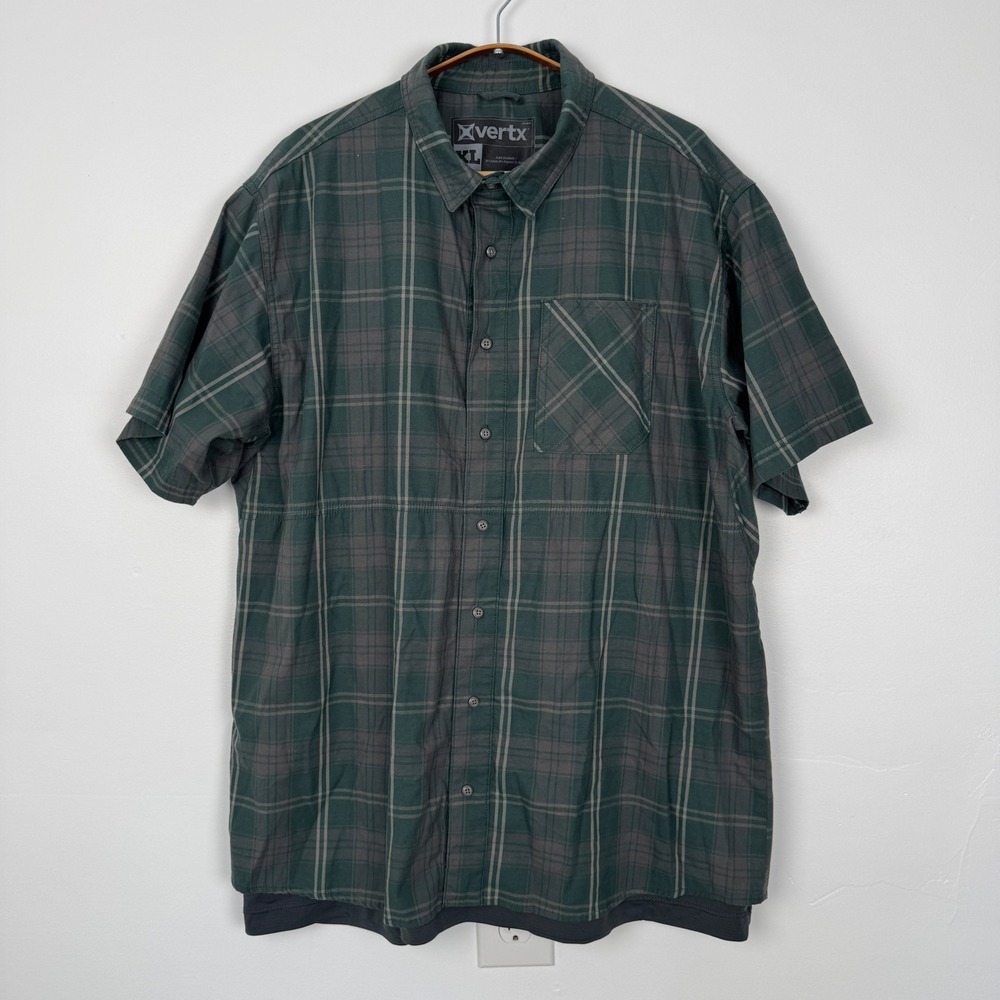 Vertx Mens XL Green Plaid Short Sleeve CCW Tactical Button Down Shirt VTX1432